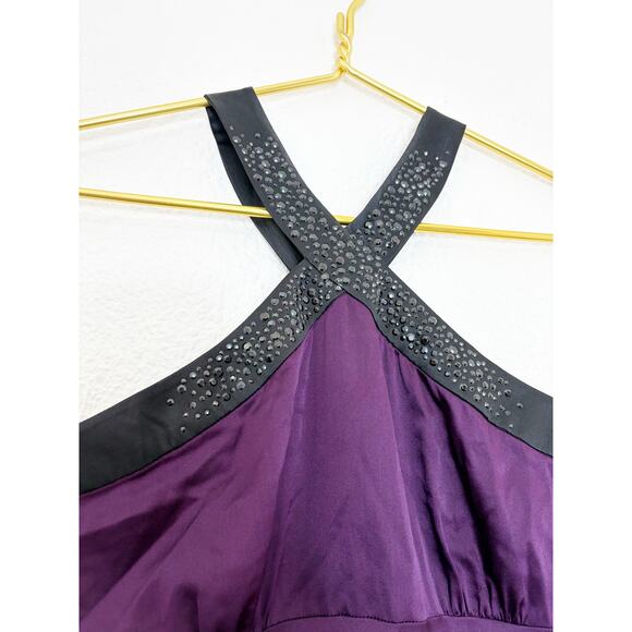 Vintage Y2K Cache Purple Silk Beaded Asymmetric Hem Top Size Medium Satin - Picture 5 of 8